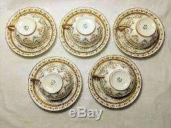 Limoges J Pouyat France Floral Roses Acorn Border Gold Trim Cup & Saucer Lot 5