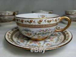 Limoges J Pouyat France Floral Roses Acorn Border Gold Trim Cup & Saucer Lot 5