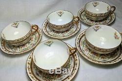 Limoges J Pouyat France Floral Roses Acorn Border Gold Trim Cup & Saucer Lot 5