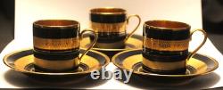 Limoges Legle Cobalt & Gold Set Of 3 Demitasse Cups & Saucers