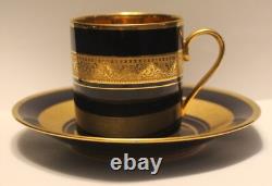 Limoges Legle Cobalt & Gold Set Of 3 Demitasse Cups & Saucers