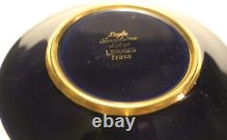 Limoges Legle Cobalt & Gold Set Of 3 Demitasse Cups & Saucers