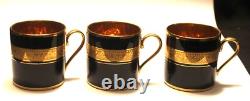 Limoges Legle Cobalt & Gold Set Of 3 Demitasse Cups & Saucers