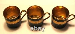 Limoges Legle Cobalt & Gold Set Of 3 Demitasse Cups & Saucers