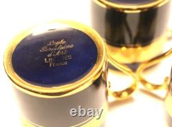 Limoges Legle Cobalt & Gold Set Of 3 Demitasse Cups & Saucers