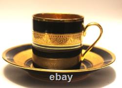 Limoges Legle Cobalt & Gold Set Of 3 Demitasse Cups & Saucers