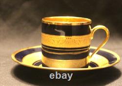 Limoges Legle Cobalt & Gold Set Of 3 Demitasse Cups & Saucers Limoges Legle Cobalt & Gold Set Of 3 Demitasse Cups & Saucers