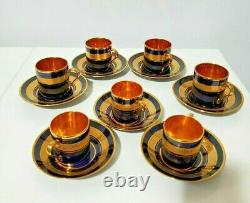 Limoges Legle D'Art Demitasse Cobalt Blue with Gold Set of 7 Cups And Saucers