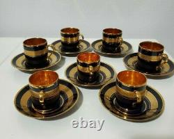 Limoges Legle D'Art Demitasse Cobalt Blue with Gold Set of 7 Cups And Saucers