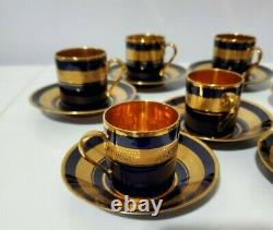 Limoges Legle D'Art Demitasse Cobalt Blue with Gold Set of 7 Cups And Saucers