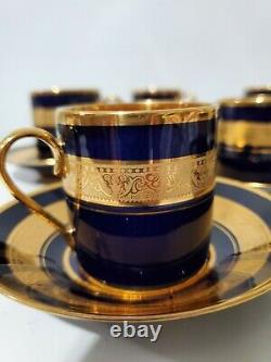 Limoges Legle D'Art Demitasse Cobalt Blue with Gold Set of 7 Cups And Saucers