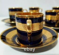 Limoges Legle D'Art Demitasse Cobalt Blue with Gold Set of 7 Cups And Saucers