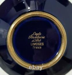 Limoges Legle D'Art Demitasse Cobalt Blue with Gold Set of 7 Cups And Saucers