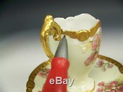 Limoges Marshall Field H-painted Apple Blossoms Gold Chocolate Cups & Saucers B