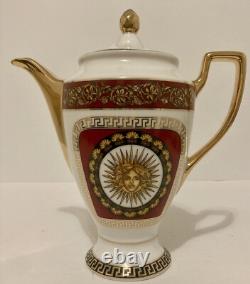 Limoges Medusa Greek Key Gold Red Teapot Cups Saucers Coffee Tea 17 Pieces Set