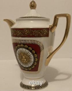 Limoges Medusa Greek Key Gold Red Teapot Cups Saucers Coffee Tea 17 Pieces Set