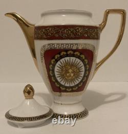 Limoges Medusa Greek Key Gold Red Teapot Cups Saucers Coffee Tea 17 Pieces Set