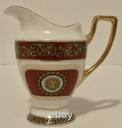 Limoges Medusa Greek Key Gold Red Teapot Cups Saucers Coffee Tea 17 Pieces Set