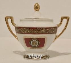 Limoges Medusa Greek Key Gold Red Teapot Cups Saucers Coffee Tea 17 Pieces Set