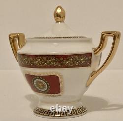 Limoges Medusa Greek Key Gold Red Teapot Cups Saucers Coffee Tea 17 Pieces Set