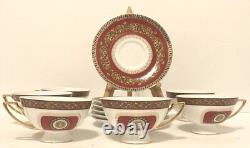 Limoges Medusa Greek Key Gold Red Teapot Cups Saucers Coffee Tea 17 Pieces Set