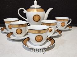 Limoges Medusa Greek Key Gold Teapot Cups Saucers Coffee Tea 12 Pieces Set