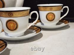 Limoges Medusa Greek Key Gold Teapot Cups Saucers Coffee Tea 12 Pieces Set