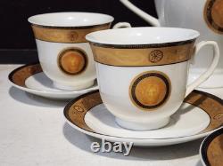 Limoges Medusa Greek Key Gold Teapot Cups Saucers Coffee Tea 12 Pieces Set