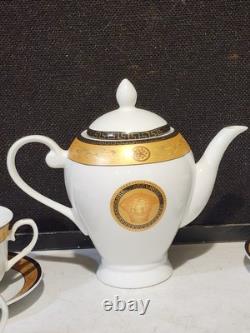 Limoges Medusa Greek Key Gold Teapot Cups Saucers Coffee Tea 12 Pieces Set