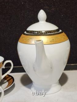 Limoges Medusa Greek Key Gold Teapot Cups Saucers Coffee Tea 12 Pieces Set