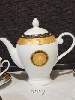 Limoges Medusa Greek Key Gold Teapot Cups Saucers Coffee Tea 12 Pieces Set