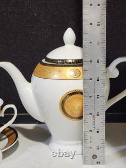 Limoges Medusa Greek Key Gold Teapot Cups Saucers Coffee Tea 12 Pieces Set
