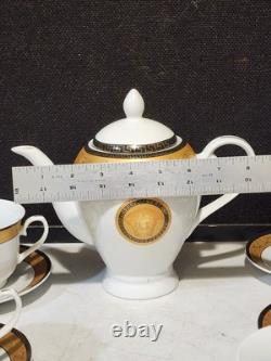 Limoges Medusa Greek Key Gold Teapot Cups Saucers Coffee Tea 12 Pieces Set