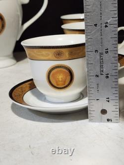 Limoges Medusa Greek Key Gold Teapot Cups Saucers Coffee Tea 12 Pieces Set