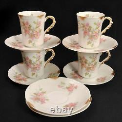 Limoges PM de M Old Abbey Set 4 Chocolate Cups & 6 Saucers Pink Gold 1908-1913