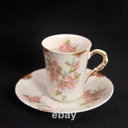 Limoges PM de M Old Abbey Set 4 Chocolate Cups & 6 Saucers Pink Gold 1908-1913