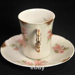 Limoges PM de M Old Abbey Set 4 Chocolate Cups & 6 Saucers Pink Gold 1908-1913