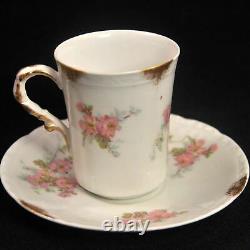 Limoges PM de M Old Abbey Set 4 Chocolate Cups & 6 Saucers Pink Gold 1908-1913