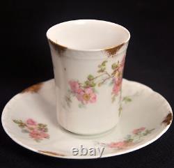 Limoges PM de M Old Abbey Set 4 Chocolate Cups & 6 Saucers Pink Gold 1908-1913