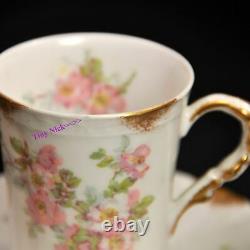 Limoges PM de M Old Abbey Set 4 Chocolate Cups & 6 Saucers Pink Gold 1908-1913