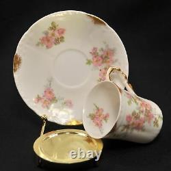 Limoges PM de M Old Abbey Set 4 Chocolate Cups & 6 Saucers Pink Gold 1908-1913