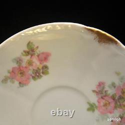 Limoges PM de M Old Abbey Set 4 Chocolate Cups & 6 Saucers Pink Gold 1908-1913