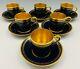 Limoges Sevres Style Set Of 6 Demitasse Cup & Saucers Cobalt Gold French Empire