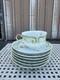 Limoges Tea Cup & Saucer Set Green Gold Scroll Design 6 Cups 7 Saucers