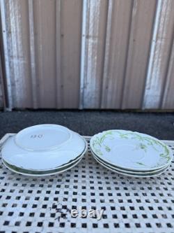 Limoges Tea Cup & Saucer Set Green Gold Scroll Design 6 Cups 7 Saucers