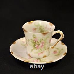 Limoges Theodore Haviland 3 Cups & Saucers Demi Chocolate Pink withGold 1903-1925