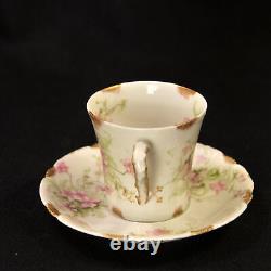 Limoges Theodore Haviland 3 Cups & Saucers Demi Chocolate Pink withGold 1903-1925