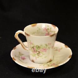 Limoges Theodore Haviland 3 Cups & Saucers Demi Chocolate Pink withGold 1903-1925