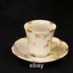 Limoges Theodore Haviland 3 Cups & Saucers Demi Chocolate Pink withGold 1903-1925