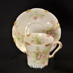 Limoges Theodore Haviland 3 Cups & Saucers Demi Chocolate Pink withGold 1903-1925